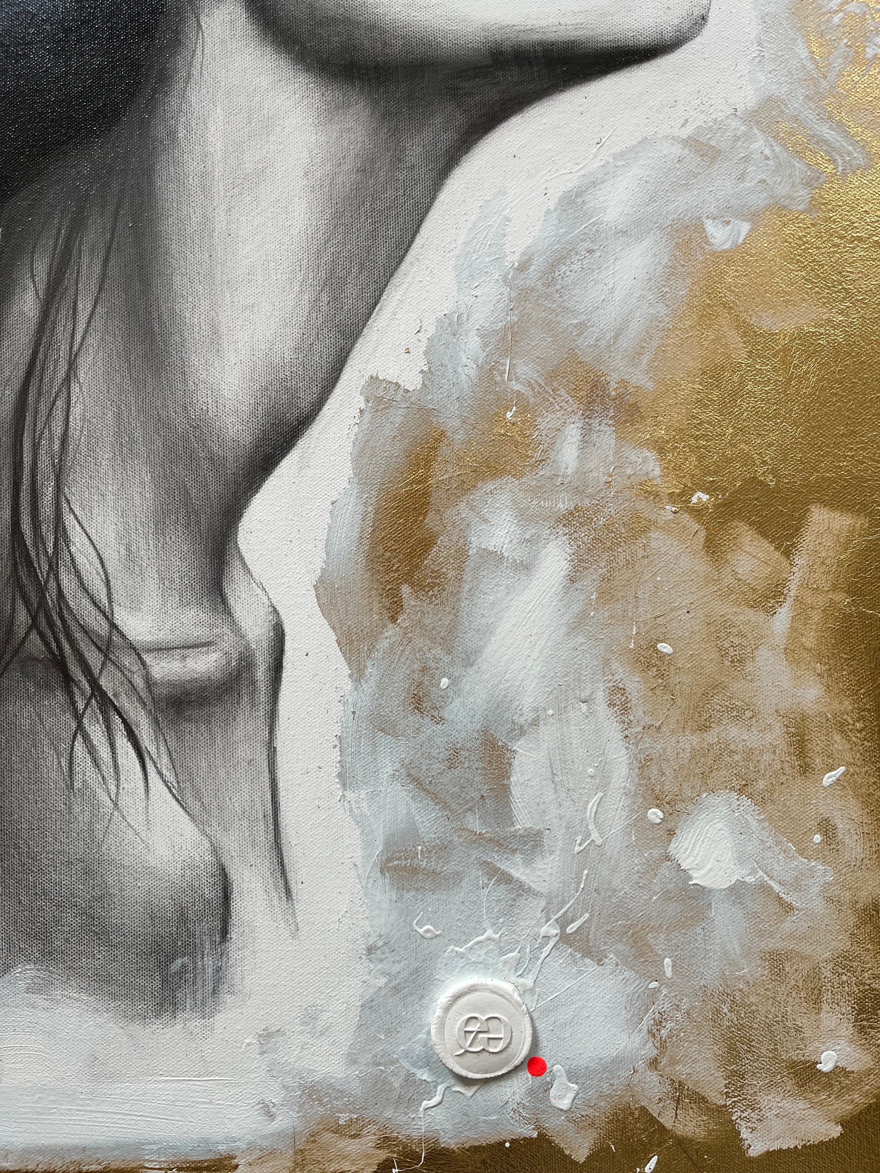 Kunstwerk joy Nadine Elsner Art. Detailaufnahme des fertigen Werkes mit Logosigel.