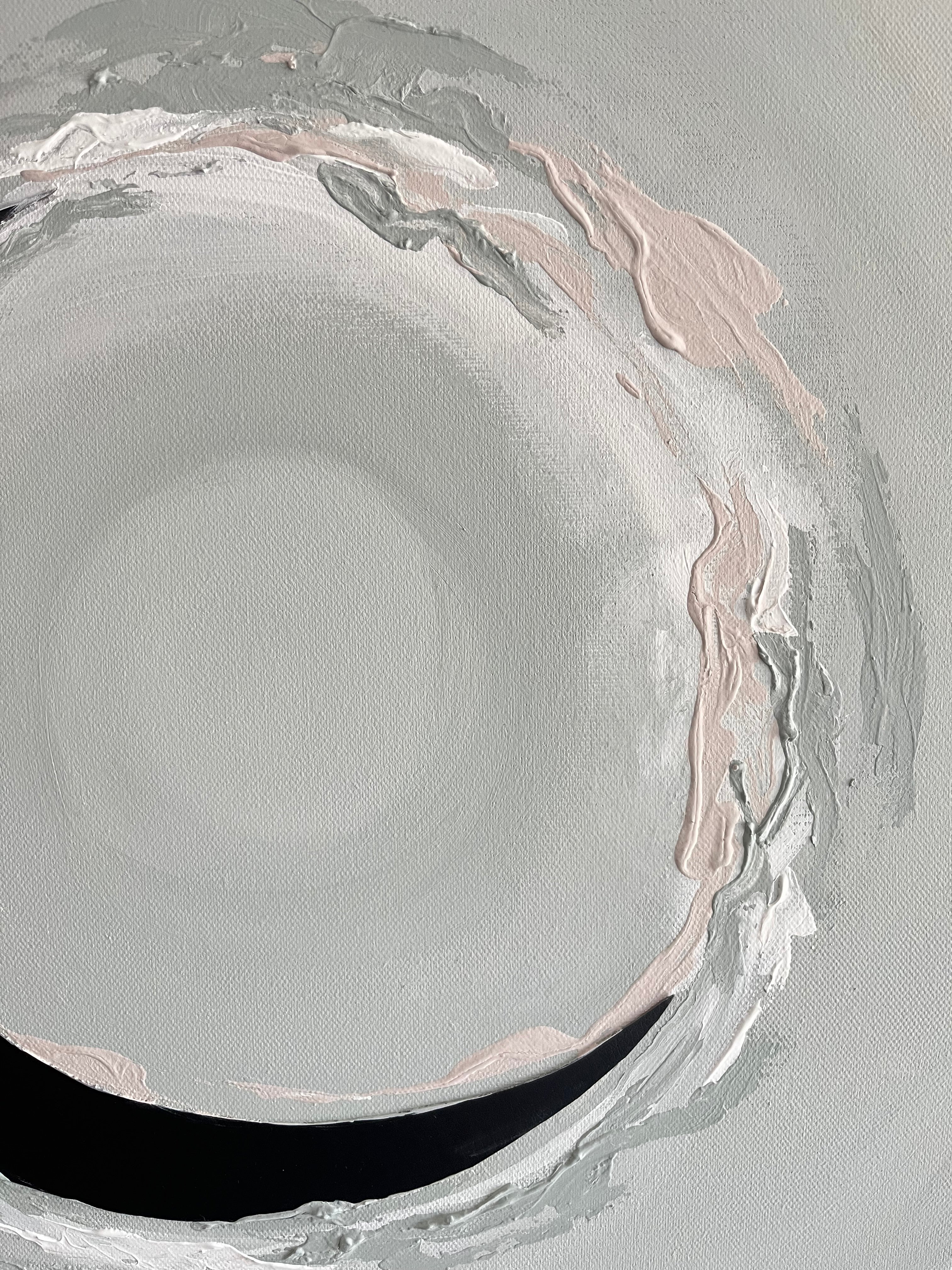 Detailaufnahme des Werkes mit seinen, dem kreis formgebenden Strukturen. dickere Farbaufträge und sanfte Übergänge.