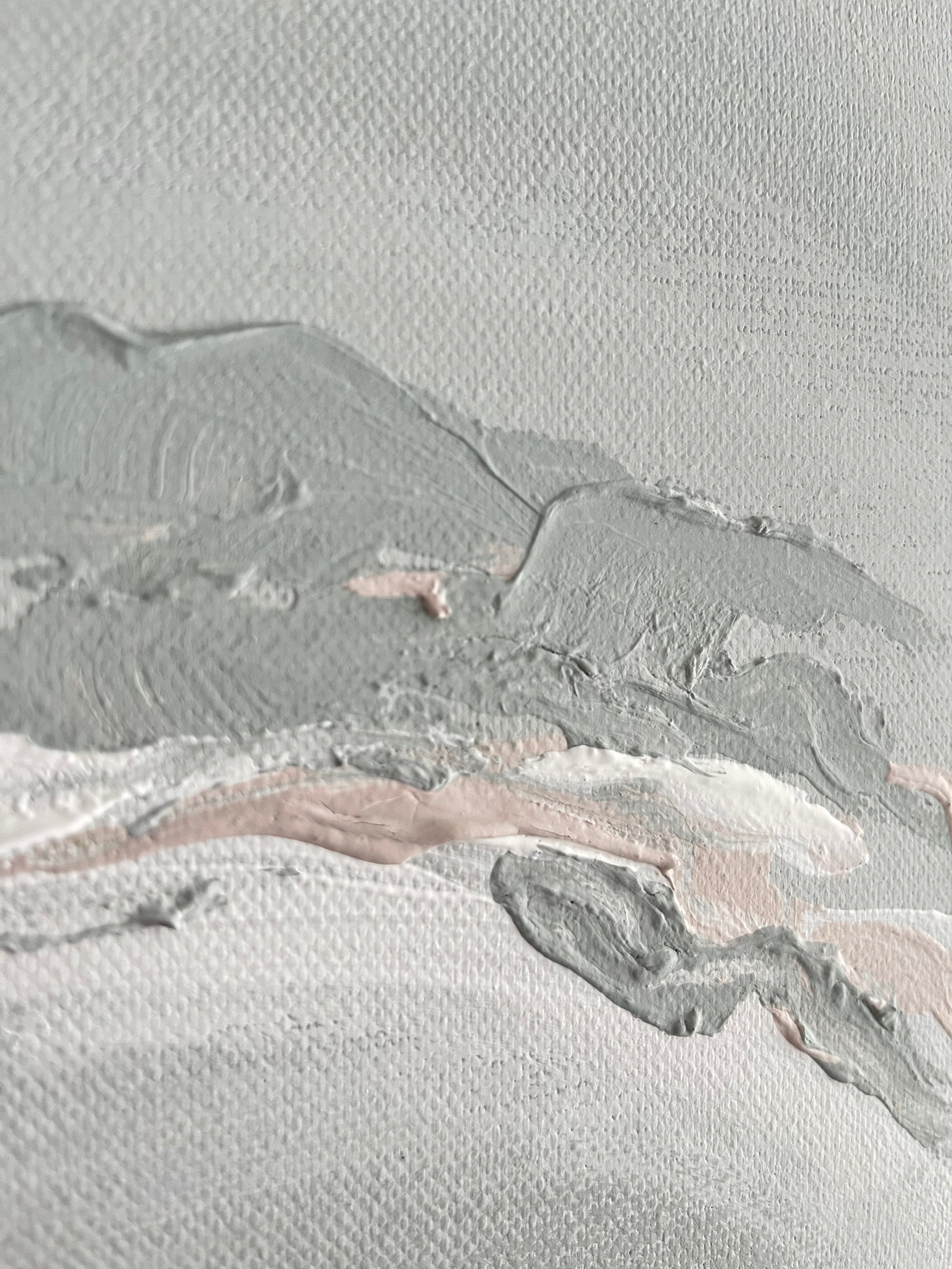 Detailaufnahme des Farbauftrages. Gespachtelt dunkleres grau grün und leicht weiß und nude.